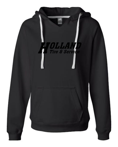 Holland T&S - Puff Embroidery - J. America - Women's Sueded V-Neck Hooded Sweatshirt